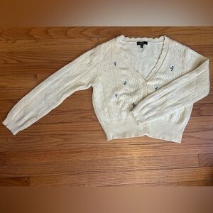 Witty Fox Butter Yellow Cardigan with Embroidered Floral Accents Size Large